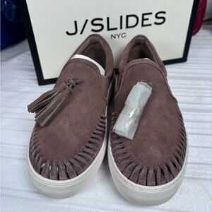 J Slides Taupe Suede Aztec Sz 7m NIB